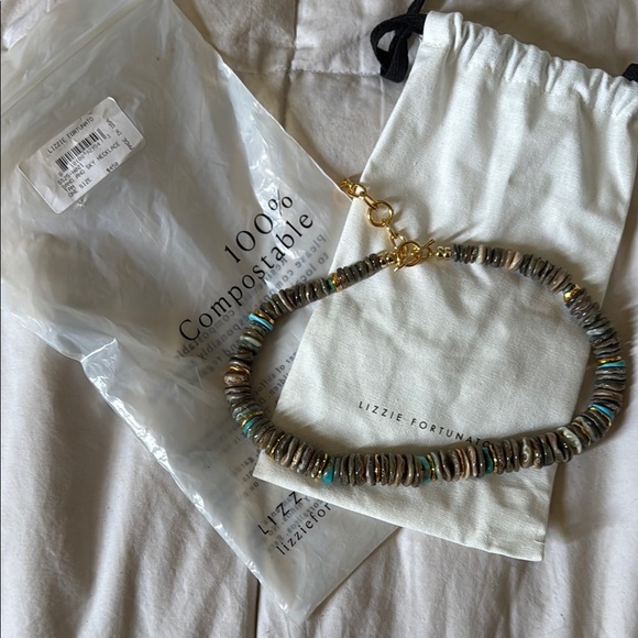 Lizzie fortunato Brown and Gold Bohemian Necklace with Natural Beads - Picture 1 of 1